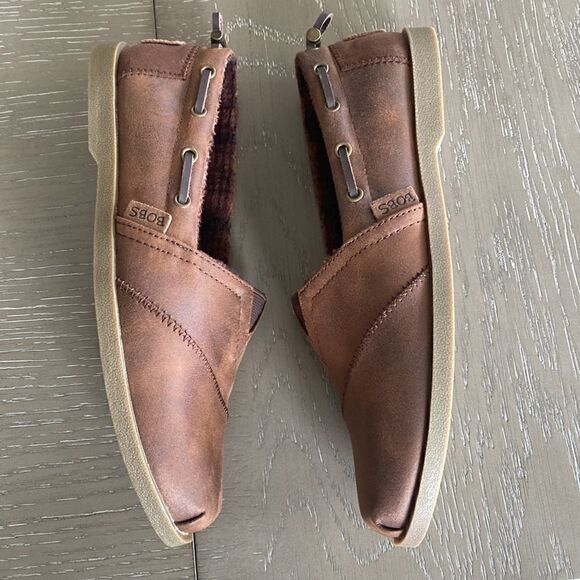 BOBS Slip On Flat Memory Foam Brown Vegan Leather Textile Shoes Women’s Size 9.5 - Picture 3 of 12